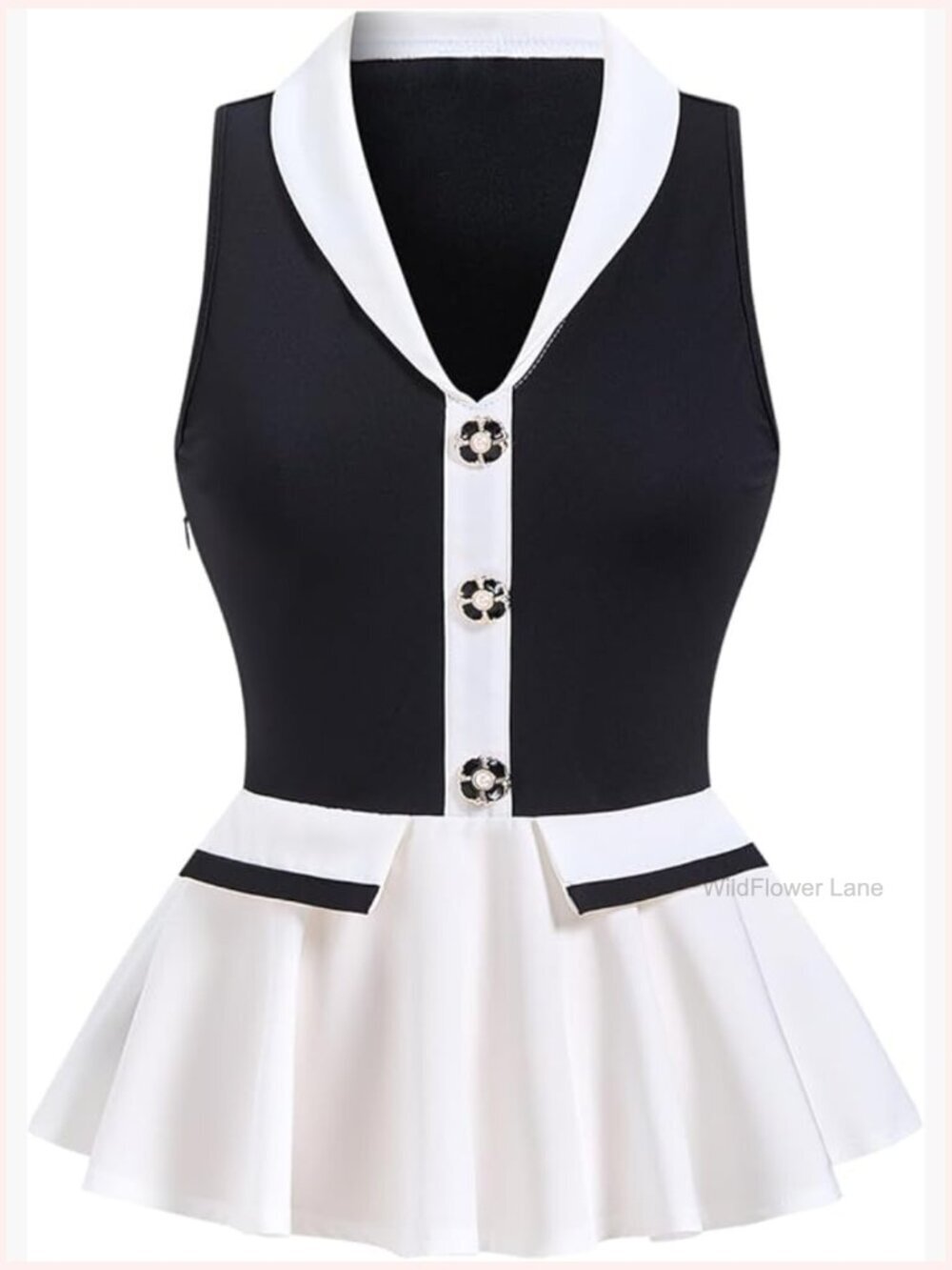 Elegant Button Front Collared Sleeveless Peplum Top